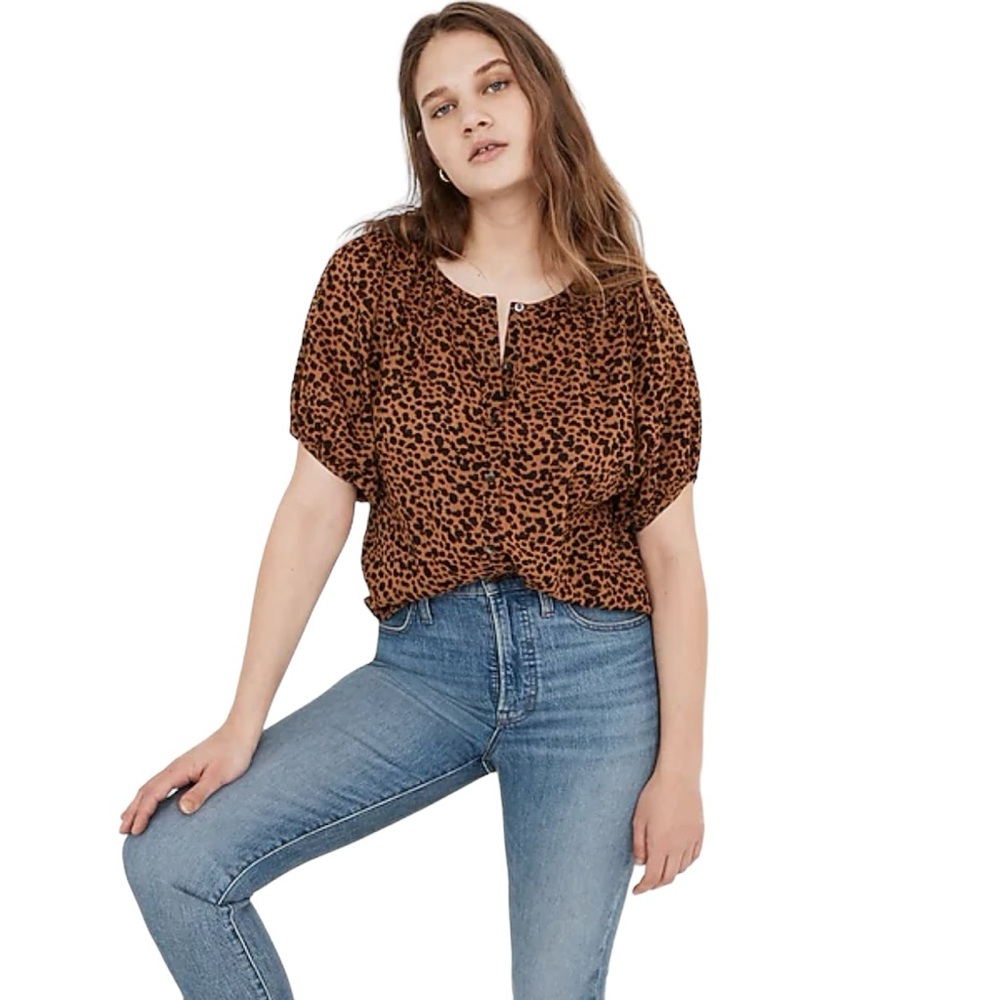Madewell Balloon-Sleeve Button-Up Top in Painted Leopard Size S